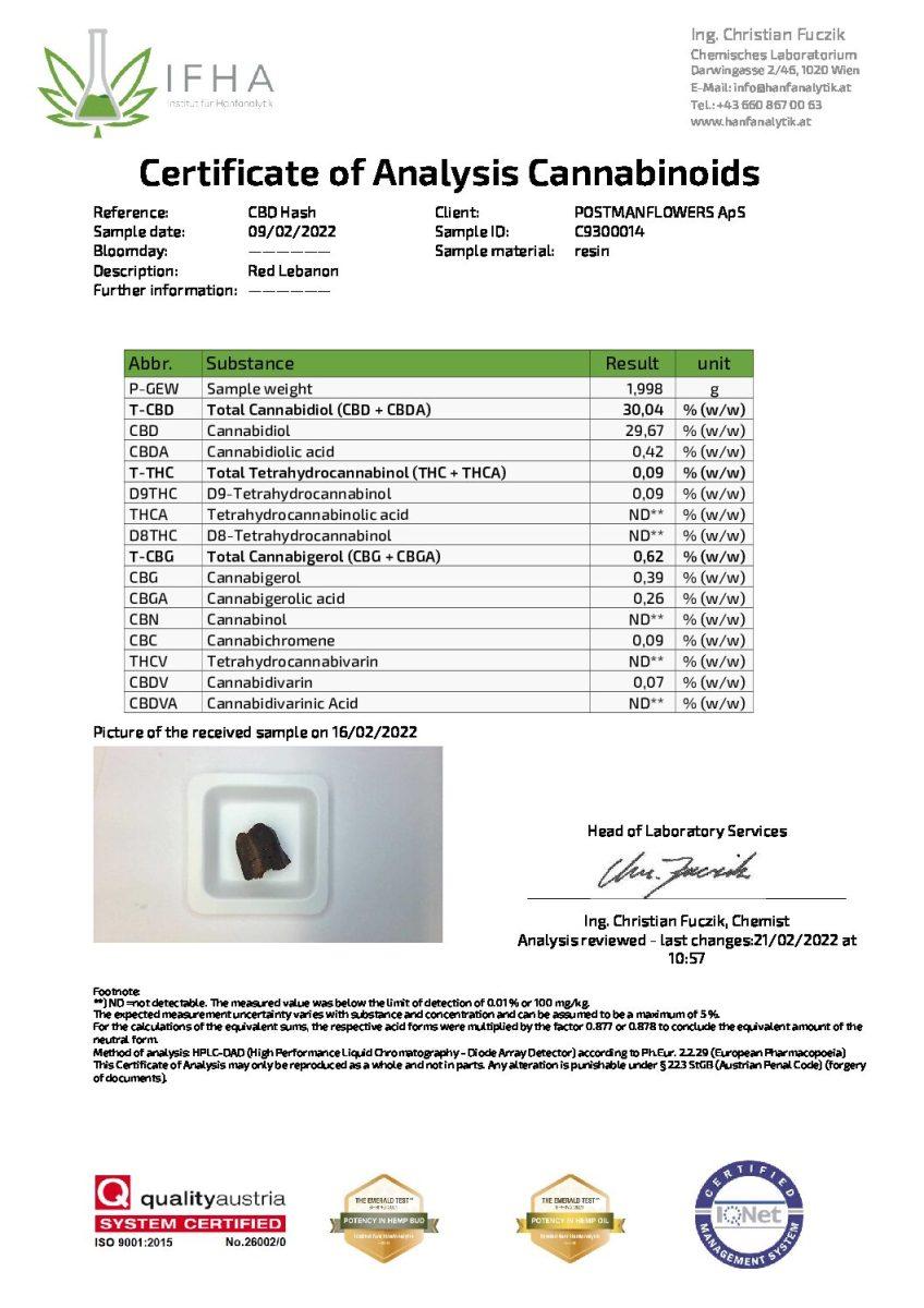 Rød Lebanon CBD Hash CBD: 30%